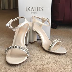 David’s Bridal Embellished Satin Block Heel Sandal
